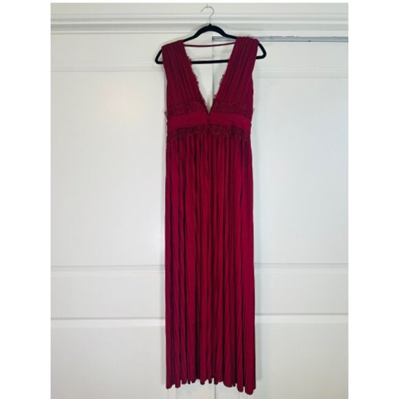 ASOS Burgundy Lace Insert Pleated Slit Maxi Dress 8 - Picture 6 of 14